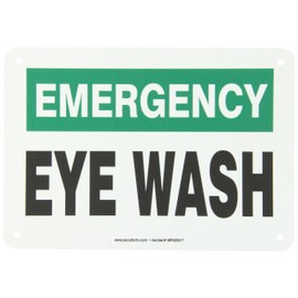 Accuform MFSD917VP Plastic Safety Sign, "Emergency Eye WASH", 7" Length x 10" Width x 0.055" Thickness, Green/Black on White