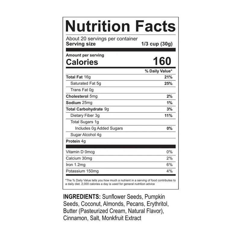 NuTrail Low Carb Keto Nut Granola Cinnamon Pecan 22 oz