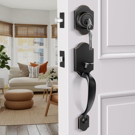 Haidms Oil-Rubbed Bronze Front Door Handle and Deadbolt Set, Front Door Lock Set, Entry Door Locksets with Deadbolt Single Cylinder, Exterior Door Handle with Reversible Handle Lever