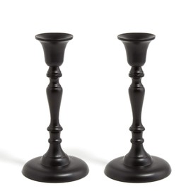 Black Taper Candle Holder Set - 8.5 Inch Tall, Metal Candlesticks, Modern/Contemporary Decorations, Newlywed Gift, Traditional Shape with Matte Black Finish, Fits Standard Tapered Candles, Pack of 2