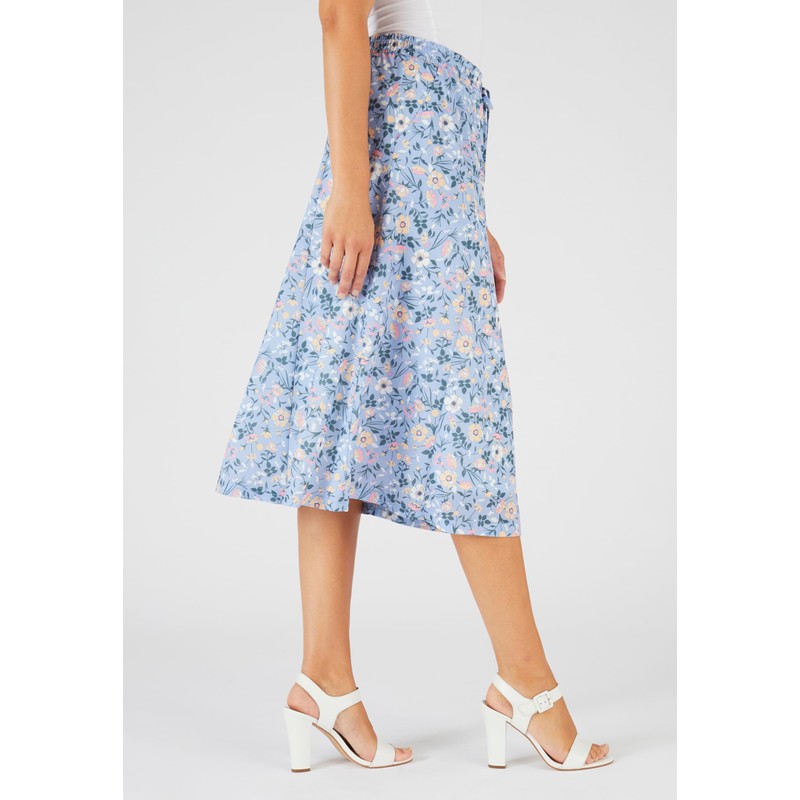 Damart - Print Jersey Skirt, Blue Floral, 14/16