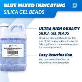 Half Gallon "Dry & Dry" Premium Mixed Silica Gel Desiccant Beads with Blue Indicating Beads - 3.6 LBS Reusable