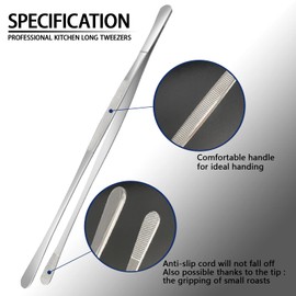5 Pcs Cooking Tweezers Tongs, Stainless Steel Kitchen Food Tweezers Set, Professional Kitchen Long Tweezer for Cooking,Repairing,Sea food,BBQ,Multi-use(12"and 6.3")