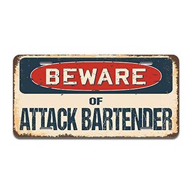 SignMission Beware of Attack Bartender Aluminum License Plate | License Plate 12" X 6" Fits Any Car, Truck, SUV, RV, or Trailer | Made in The USA