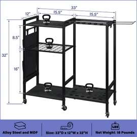 TC-HOMENY 16-Rod Fishing Rod Holder for Garage, Fishing Pole Rack Cart Fit All Fishing Rods, 3 Tier Fishing Tackle Storage Organizer Rack with Storage Bag, For Living Room