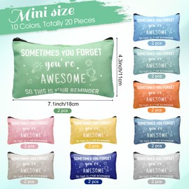 Reginary 20 Pcs Canvas Cosmetic Bag Bulk Inspirational Quotes Makeup Bags with Zipper Encouragement Travel Toiletry Pouch Appreciation Gift for Women,7 x 4.3 Inches(Dark Color,Thank You Awesome)