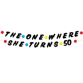 Friends Themed 50th Birthday Black Glitter Banner - Happy 50th Birthday Party - 50th Birthday Party Decorations and Supplies