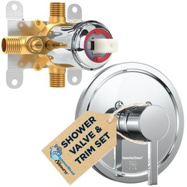 HammerHead Showers Solid Metal Single-Handle Trim Kit with Rough-In Shower Valve, Volume and Temperature Control, Pressure Balance, Chrome