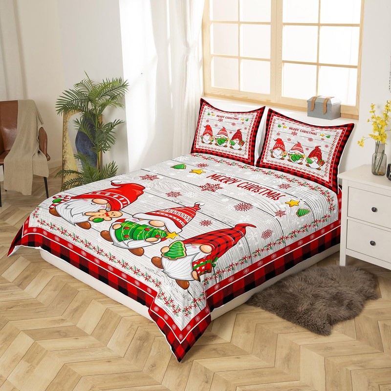 Merry Christmas Kids Duvet Cover Set Queen Size,Cute Gnomes Snowflake