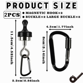 Vinommart 2 Pack Magnetic Hooks for Canopy, Magnetic Clip with 4 Hanging Ring for Camping Tent Accessories, Heavy Duty Swivel Hanging Tent for Glamping