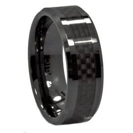 MJ Metals Jewelry Black 8mm Ceramic Recessed Edge Black Carbon Fiber Inlay Wedding Band Comfort Fit Ring Size 10