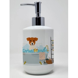 Caroline's Treasures WDK5805SOAP Jack Russell Terrier in Bathtub Ceramic Soap Dispenser Hand Soap Dispenser Pump Bottles for Bathroom Kitchen, Empty Refillable Liquid Soap Container