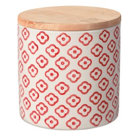 Bloomingville Emma Storage Container Pot Airtight Diameter 10 x Height 10 cm Red Ceramic Bamboo Holds Approx. 400 ml