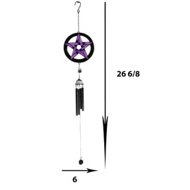 Ebros Gift Purple Stained Glass Pentacle Pentagram Circle Resonant Relaxing Metal Wind Chime Suncatcher Garden Patio Accent with Gemstones and Beads