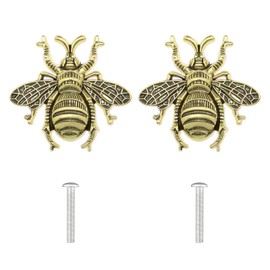 Pack of 2 Metal Knobs with Bee Motif Pull Handles with Screws for Cupboard Wardrobe Kitchen Cabinet Door Chest of Drawers Gold