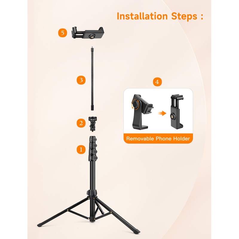Phone Tripod, 86" Tall Tripod for iPhone with Flexible Gooseneck