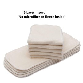 Kawaii Baby Premium Label Cloth Diaper Insert, 5-Layer, Washable, Reusable Booster, use with One Size Cloth Diaper - Pack of 10 Inserts