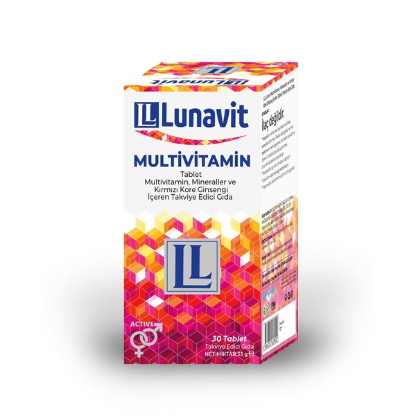LUNAVİT Multivitamin, Mineraller ve Kırmızı Kore Ginsengi İçeren 30 Tablet