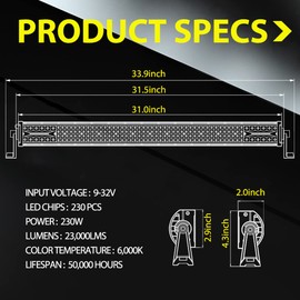 Led Light Bar 30 Inch Auto Power Plus 230W Quad Row Led Driving Light Spot Flood Combo Beam Off Road Led Light Led Work Light Waterproof Fog Light for Off Road Trucks Boat,2 Year Warranty