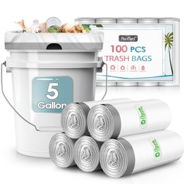 5 Gallon 100 Counts Strong Drawstring Trash Bags Garbage Bags by RayPard, Small Plastic Trash Bags fit 18-20L Trash Can for Home Office Kitchen Bathroom Bedroom, White Waste Basket Liners
