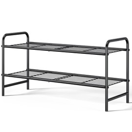 Kitsure Shoe Rack - Stainless Steel Shoe Organizer, Sturdy Shoe Rack for Closet and Front Door Entrance, Free Standing Shoe Shelf, Closet Organizers and Storage, 25.6" Wide - 2 Tier, Black