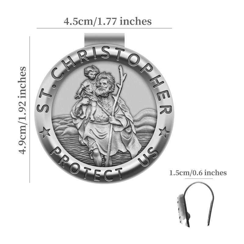 Anwlki Saint Christopher Medal for Car St Christopher Visor Clip