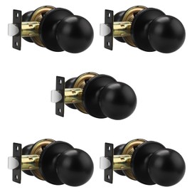 Knobonly 5 Pack Keyless Indoor Door Knob, Matte Black Passage Door Knobs, Interior Door Knobs, Stainless Steel