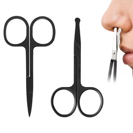 2 Piezas Tijeras de Vello Facial Redondeado, 100% Acero Inoxidable, Tijeras Profesionales de Aseo, para Cortar el Vello de la Nariz, Barba, Bigote, Ce