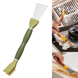 Copper Wire Brush with Scraper - 2-in-1 Dual-Head Cleaning Tool for Kitchen, Bathroom, Garage and More - Ergonomic TPR Handle (Green)