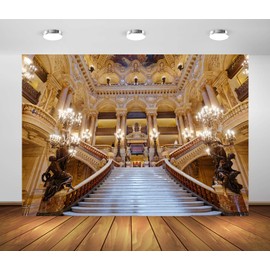 Loccor Fabric 7x5ft Golden Palace Backdrop Grand Opera Castle Luxurious Chandelier Staircase European Paris Interior Photography Background for Wedding Birthday Party Ceremony Photo Booth Studio Props