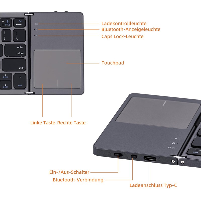 Mcbazel Faltbare Tastatur Bluetooth 5.0 mit Touchpad, Tragbare Kabellose Tastatur