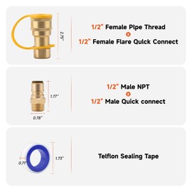 Roastove 1/2 Inch QDD LP Gas Quick Connect Fittings with Male Insert Plug, 1/2 Inch Natural Gas Propane Quick Disconnect Kit, 100% Solid Brass