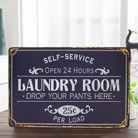 Hioni Metallschild mit Aufschrift „Self-Service Laundry Room Open 24 Hours“, Vintage-Stil, Wanddekoration