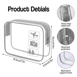 lridsmole 2pc Clear Toiletry Bag for Travel, TSA Approved Waterproof Cosmetic Organizer with Zippers, Transparent Makeup & Wash Bag for Women Men, Airport Security Compliant (Grey)