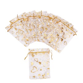 Volanic Volanic 100PCS 4X6 Inch Sheer Heart Organza Bags with Drawstring for Christmas Candy Jewelry Party Wedding Favor Gift Bag