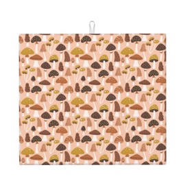 Vintage Mushroom Fern Leaves Berry Dish Drying Mat for Kitchen Counter sorbent Reversible Drainer Rack Pad 16x18 inch Countertop Protector Dishes Pad for Dish Rack, Coffee Maker (Mushroom-yellow)