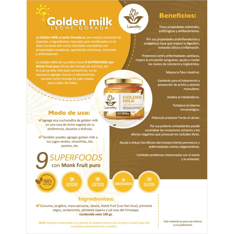 Laurelthy Golden Milk - Leche Dorada En Polvo 100g