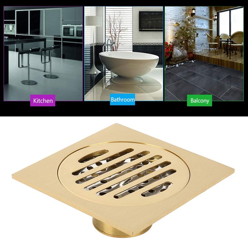 QANYEGN Gold Bathroom Drain, Copper Shower Floor Drain, Brass Shower