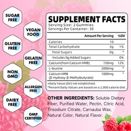 HMB and L-Leucine Gummies 3000mg, HMB and Leucine Amino Acid for Adults & Elder, for Muscle Growth, Muscle Relief and Workout Recovery, Sugar-Free, Raspberry Flavor, 60