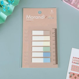 Morandi Pastel Index Tabs, 120 Pcs Repositionable Sticky Tabs, Writable Page Markers with Ruler for Reading Notes, Books, Classify Files, Office Supplies