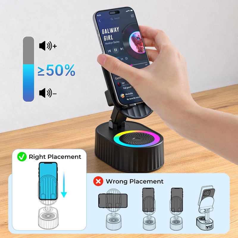 AKLLCCR Wireless Induction Audio Bluetooth Speaker 5in1 Phone Holder Emergency