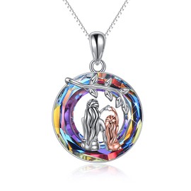 YAFEINI Mother and Daughter Crystal Necklace Gifts for Mom 925 Sterling Silver Mother and Daughter Pendant Mother's Day Birthday Pendant Jewelry for Mom Women (mother and daughter 6)