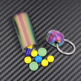 1/2 Pcs Pill Box Pill Box EDC Stainless Steel Waterproof Mini Pill Box with Keyring for Travel Camping Silver/Titanium