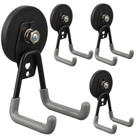 ULIBERMAGNET Heavy Duty Magnetic Hooks,Strong Large Magnet Hooks for Power Drill,Garden Tools, Hose,Pegboard,Garage,Workshop,4 Pack Magnetic Storage Hooks for Indoor Outdoor Hanging(Gray)