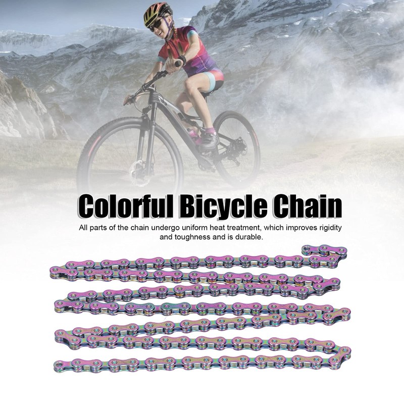 Dilwe Colourful Bicycle Chain, Manganese Steel 10-Way Rainbow Chain with