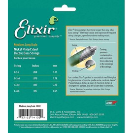 Elixir® Saiten Nickel-Wound 4-str. E-Basssaiten mit NANOWEB® Beschichtung, Long Scale, Medium (.050-.105)