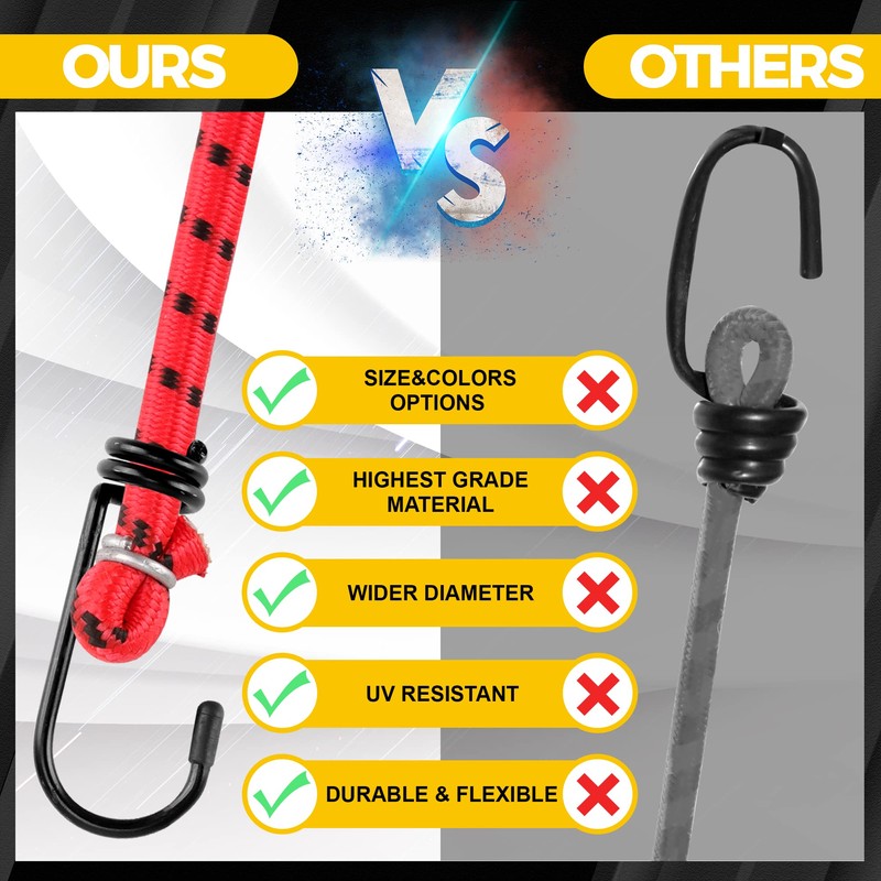 Veppak-Bungee Cords with Hooks, 16 Pack Elastic Bungee Straps Includes