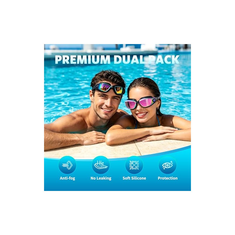 Aegend Gafas de Natación para Adultos, Multicolor, Protección UV y