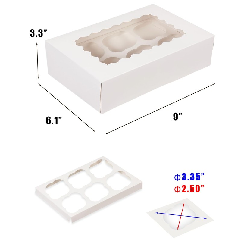 qiqee White 6 Cupcake Boxes with Window 12 Packs Cupcake