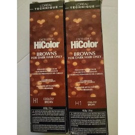 L'OREAL HICOLOR BROWNS FOR DARK HAIR ONLY H1 COOLEST BROWN 1.74oz (2 Pack)